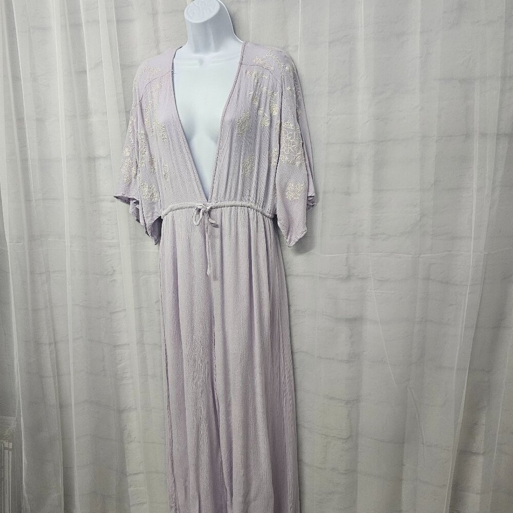 Caren Forbes Lavender Floral Jumpsuit Coquette Crop Wide Leg Bohemian L - Picture 7 of 15